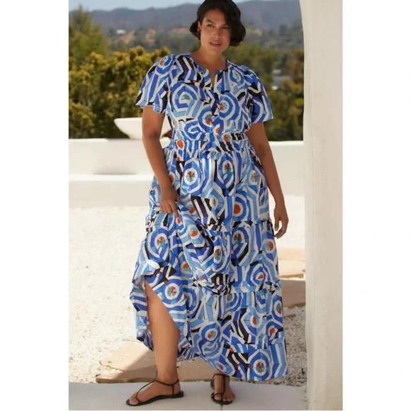 Anthropologie Somerset Hawaiian blue tiered maxi dress - Picture 1 of 12